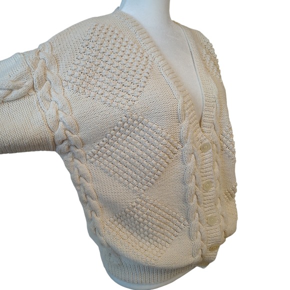 Vintage Worthington Women's Cardigan Sweater Medium Cream Cable Knit Cozy - Picture 3 of 9
